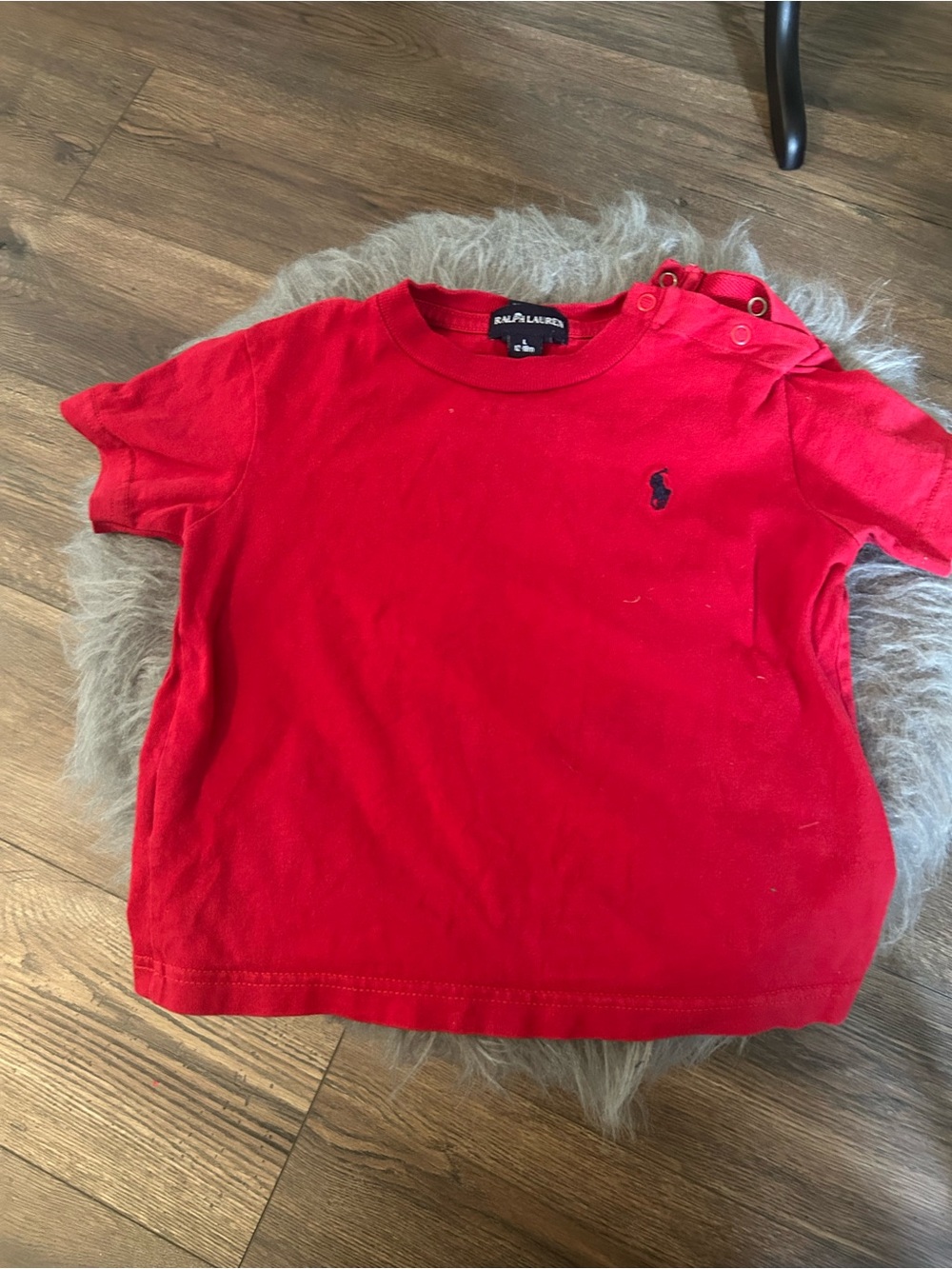 Sz 12-18m Ralph Lauren Red Short-Sleeve Crew Tee with Navy Pony